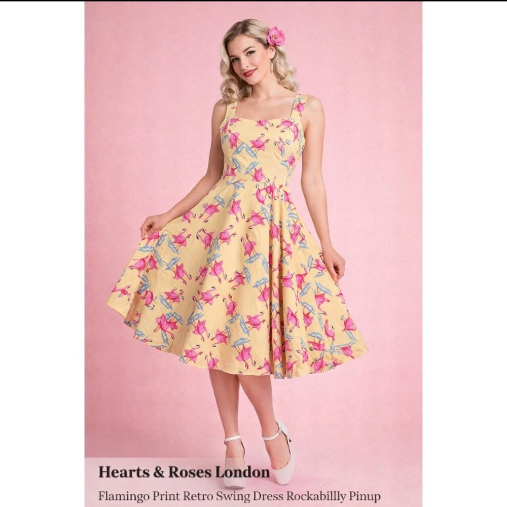 Hearts & Roses London Flamingo Print Retro Swing Dress Rockabilly Pinup Summer 4
